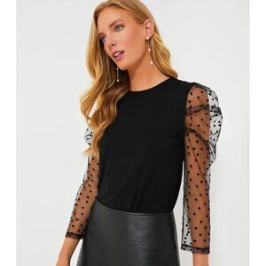 Hyacinth House by Tuckernuck Black Tulle Sleeve Darla Blouse size L Velvet Heart